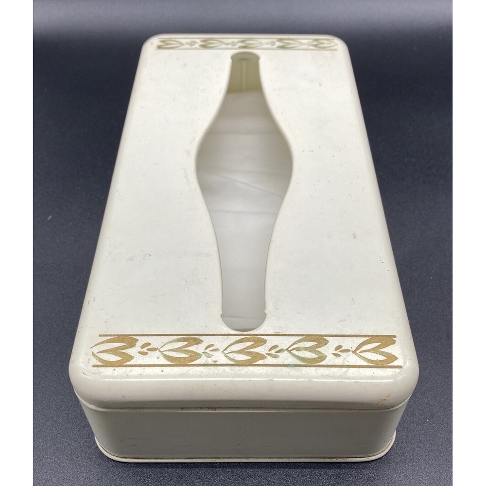 Vintage Ransburg Metal Tissue Box Cover Cream Gold Floral Mid Century Modern